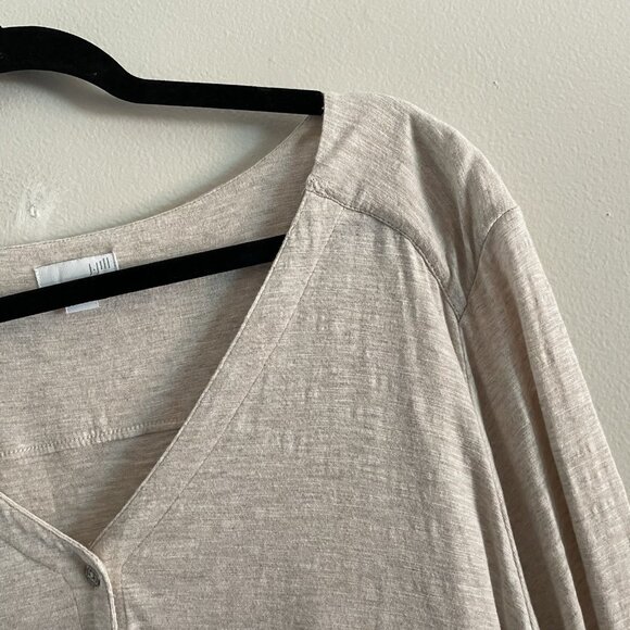 J.Jill Women XL Oatmeal Jersey Slub Roll Tab Sleeves V-Neck Button Up Top - Picture 6 of 9